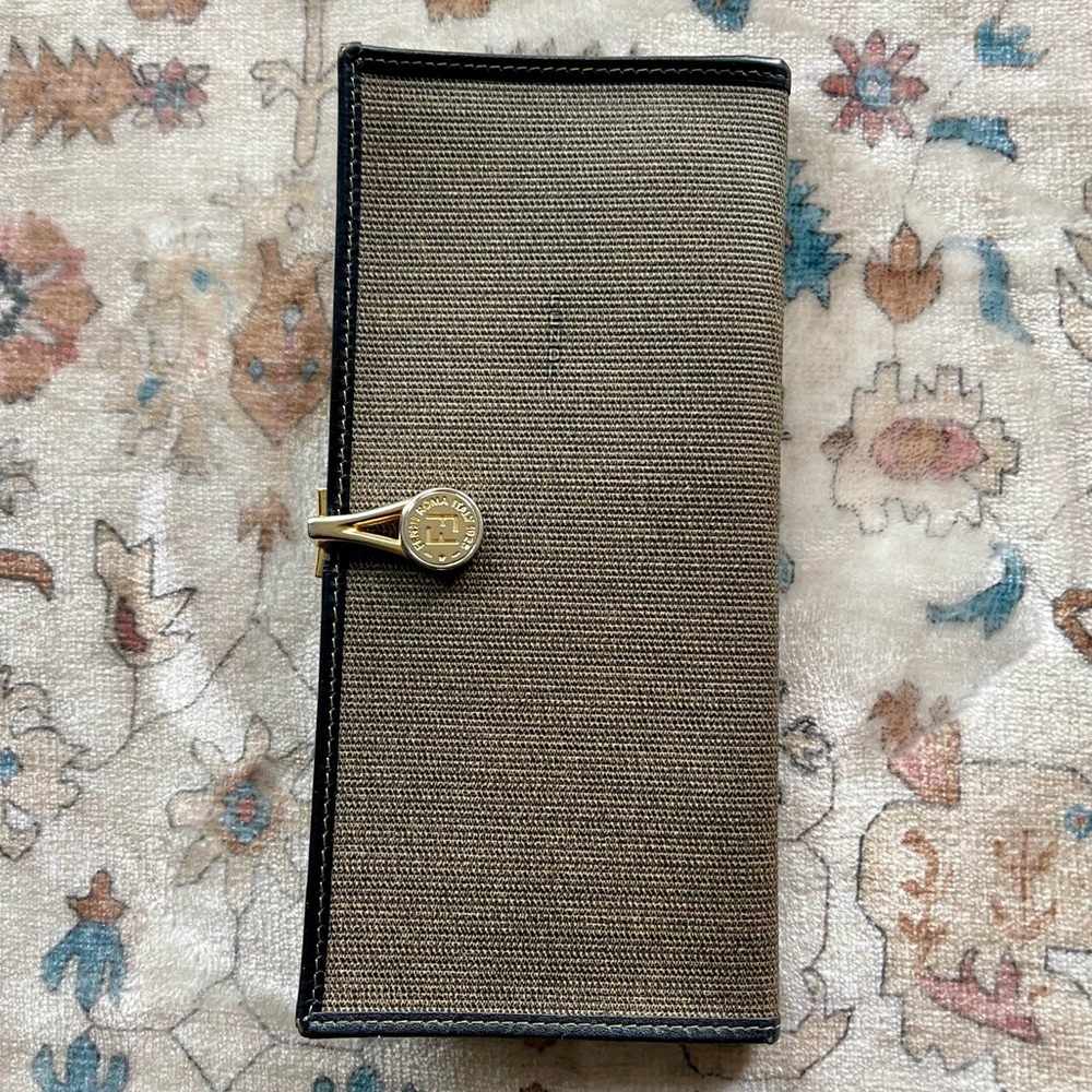 Fendi Black & Khaki Wallet with Gold Fendi Clasp